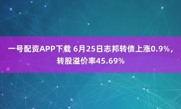 一号配资APP下载 6月25日志邦转债上涨0.9%，转股溢价率45.69%