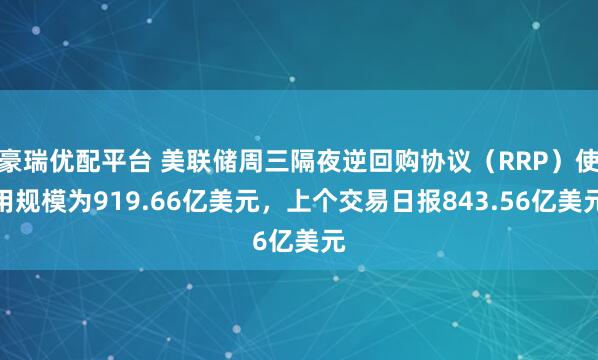 豪瑞优配平台 美联储周三隔夜逆回购协议（RRP）使用规模为919.66亿美元，上个交易日报843.56亿美元