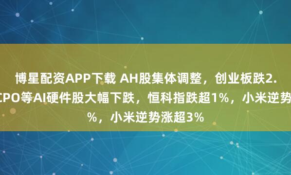 博星配资APP下载 AH股集体调整，创业板跌2.85%，CPO等AI硬件股大幅下跌，恒科指跌超1%，小米逆势涨超3%